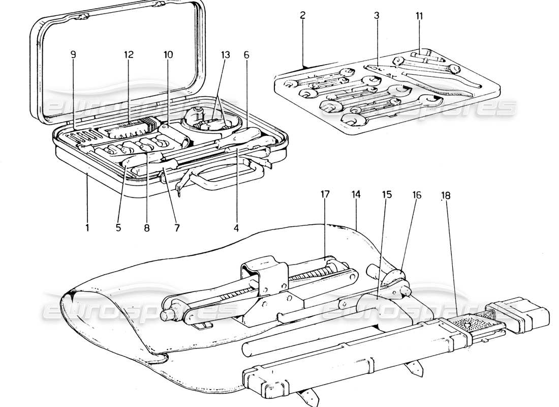 ferrari 365 gt4 2+2 (1973) kit de herramientas diagrama de piezas