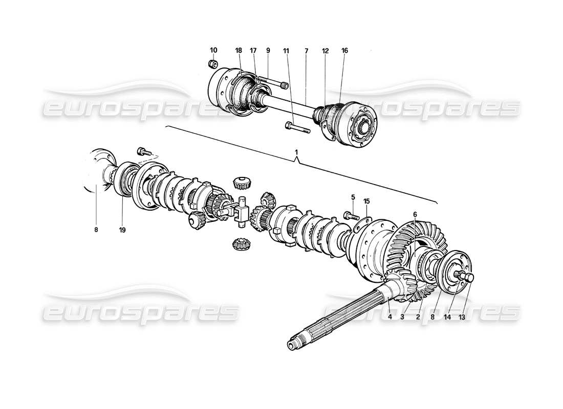ferrari testarossa (1990) diferencial y semiejes diagrama de piezas