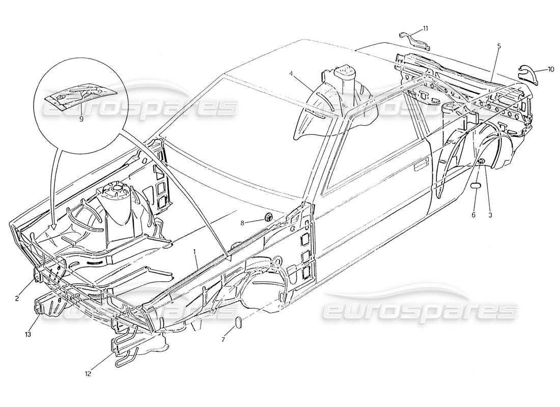 maserati karif 2.8 carrocería: diagrama de piezas de los paneles interiores
