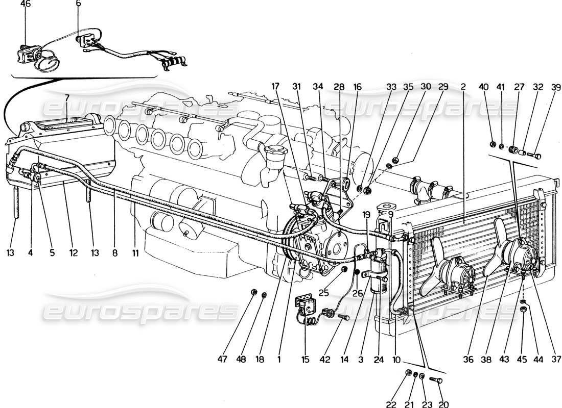 ferrari 365 gt4 2+2 (1973) diagrama de piezas del sistema de aire acondicionado