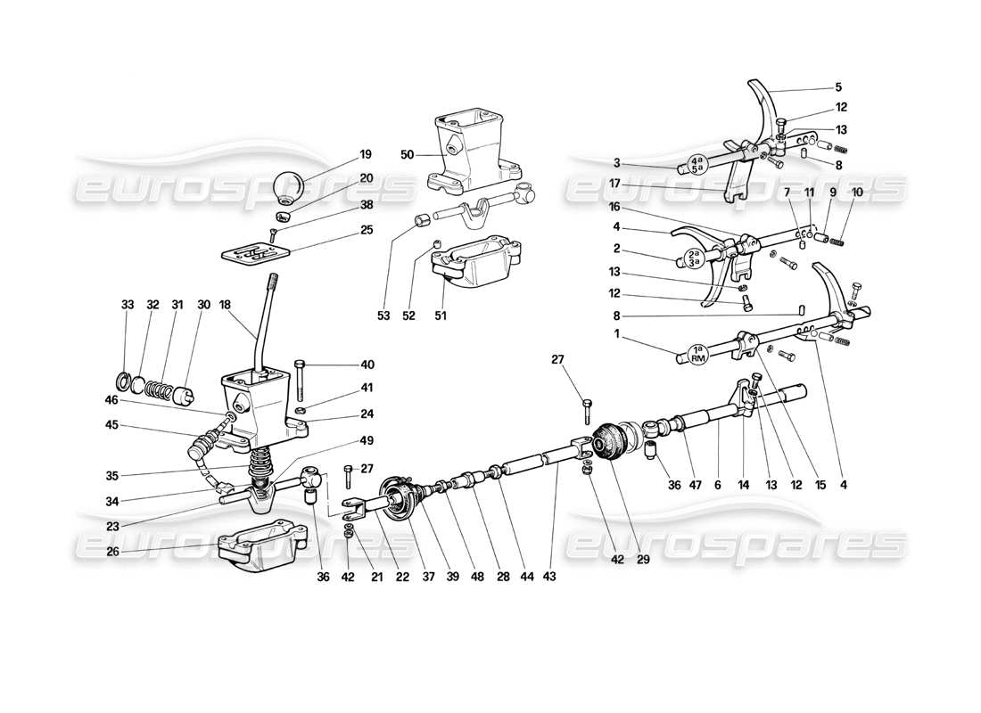 ferrari testarossa (1990) controles de la caja de cambios diagrama de piezas