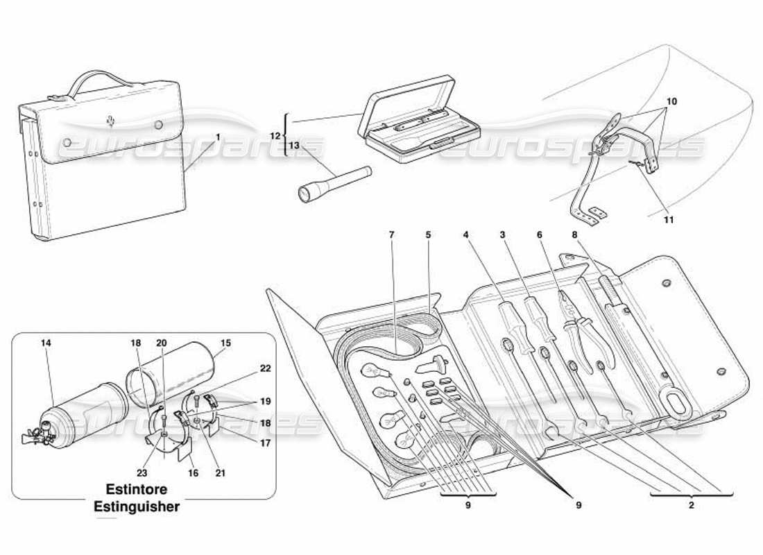 ferrari 550 barchetta herramientas equipos y fijaciones diagrama de piezas