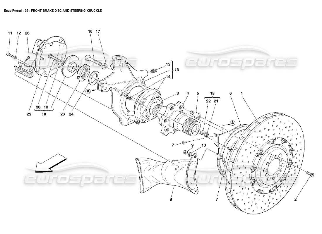 ferrari enzo disco de freno delantero y muñón de dirección diagrama de piezas