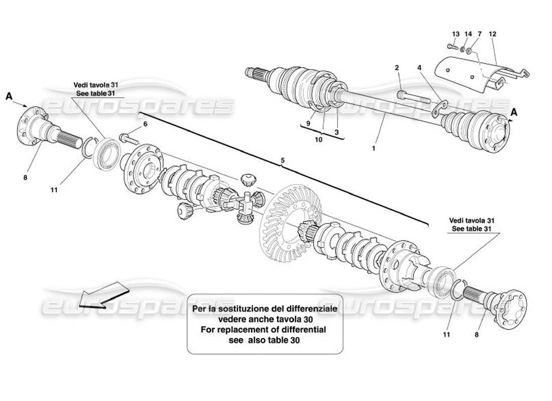 ferrari 575 superamerica diagrama de piezas del diferencial y los semiejes