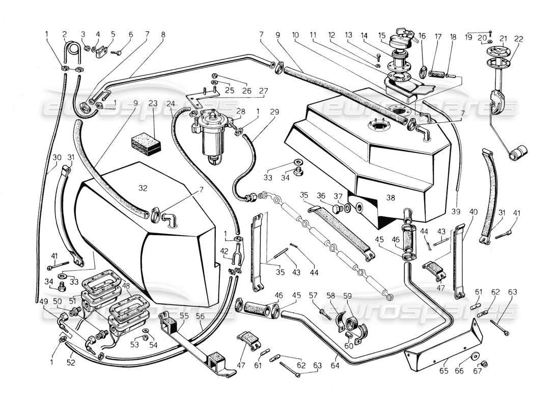 lamborghini countach 5000 qv (1985) fuel system diagrama de piezas