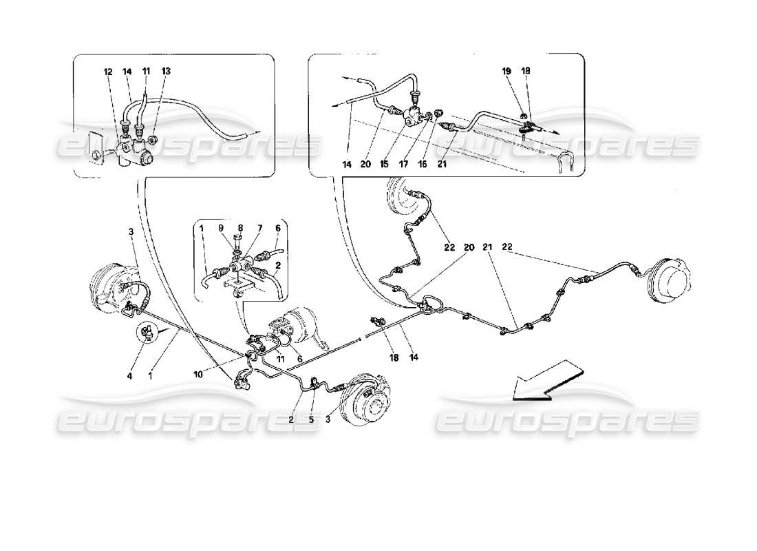 ferrari 512 tr sistema de frenos -no para automóviles con abs- diagrama de piezas
