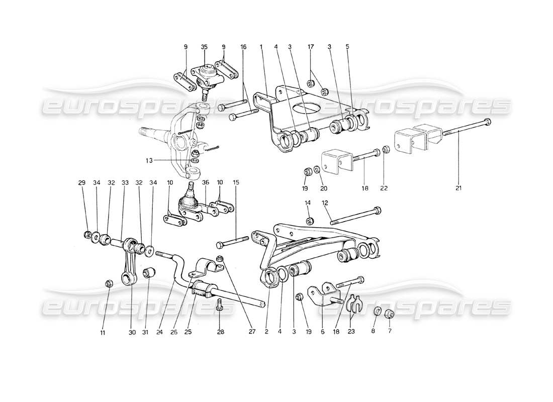 ferrari 208 gt4 dino (1975) suspensión delantera - horquillas diagrama de piezas