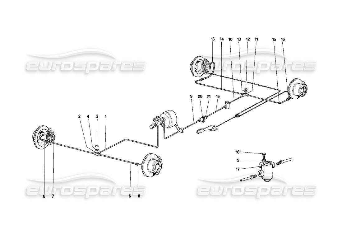 ferrari mondial 3.2 qv (1987) sistema de frenos (para automóviles sin sistema antideslizante) diagrama de piezas