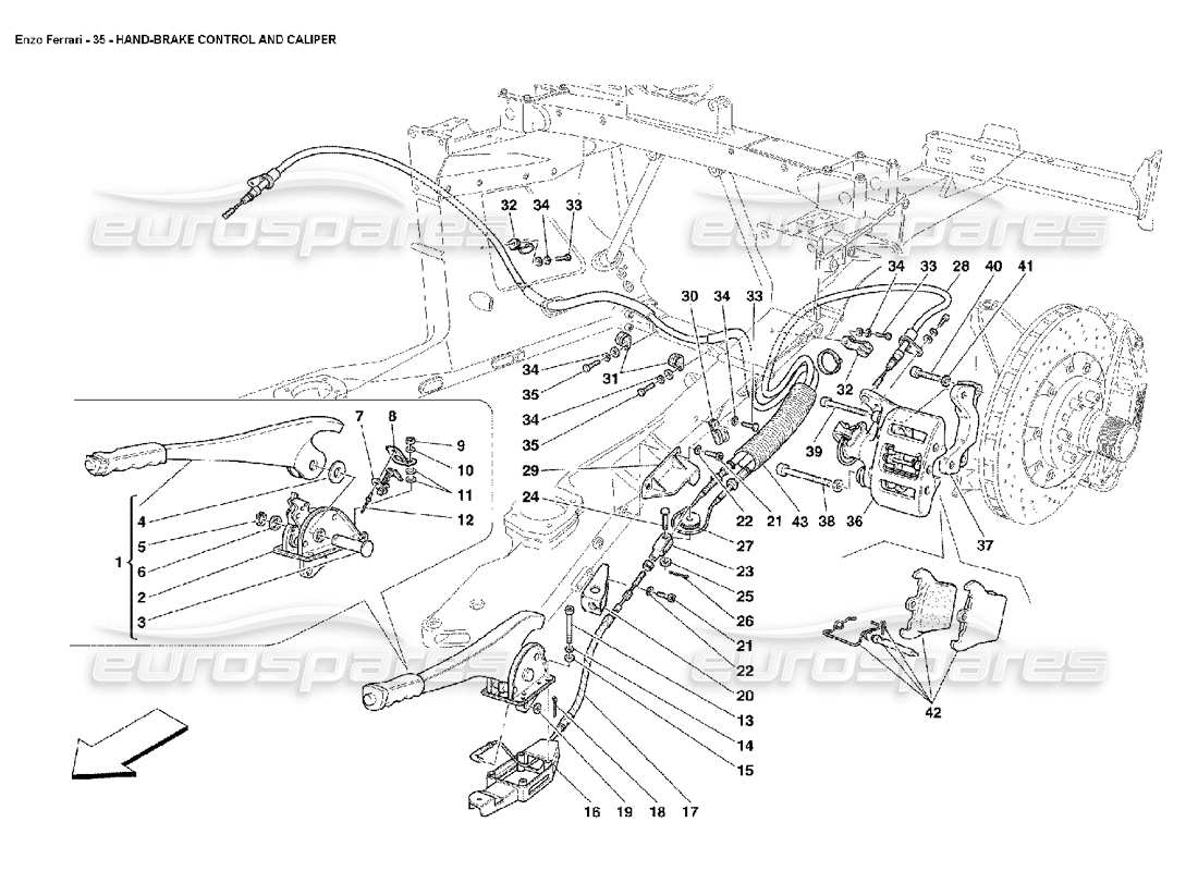 ferrari enzo control de freno de mano y pinza diagrama de piezas