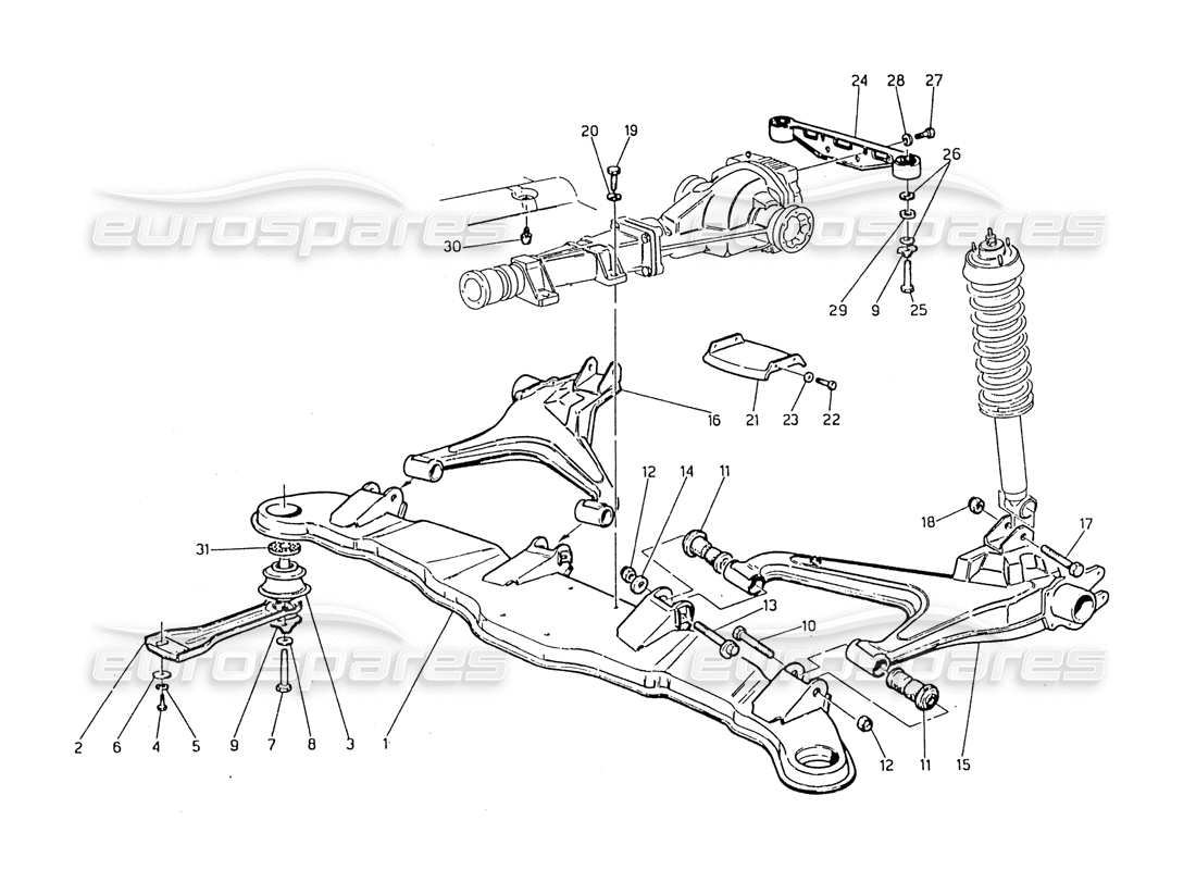 maserati biturbo 2.5 (1984) diagrama de piezas de la suspensión trasera