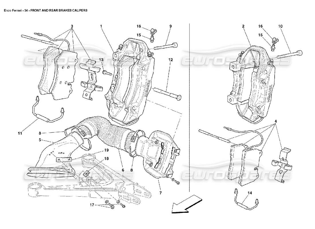 ferrari enzo pinzas de freno delanteras y traseras diagrama de piezas