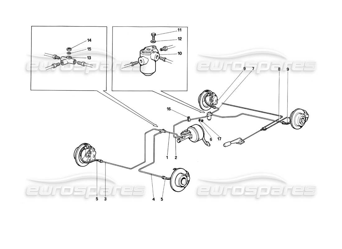 ferrari testarossa (1990) brake system diagrama de piezas