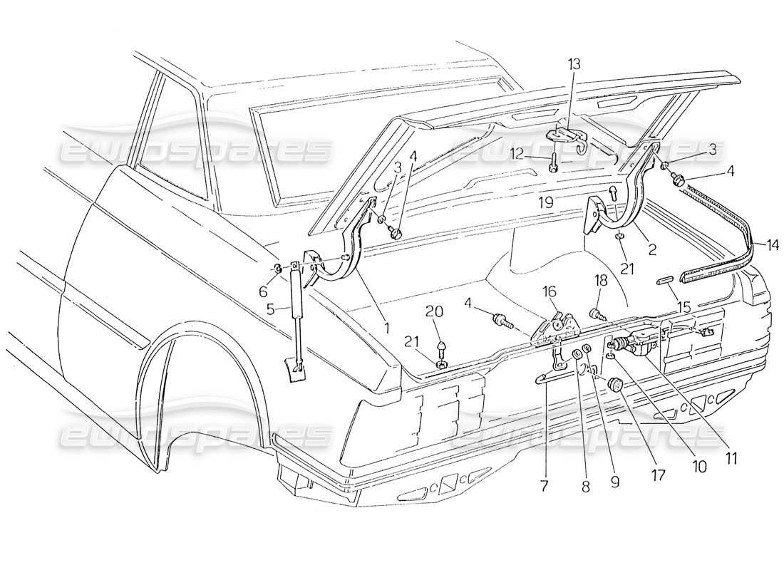 maserati karif 2.8 tapa del maletero: bisagras, diagrama de piezas de liberación de la tapa del maletero