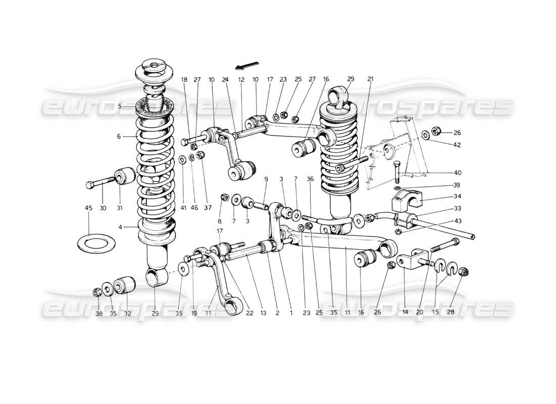 ferrari 512 bb suspensión trasera. horquillas y amortiguadores diagrama de piezas