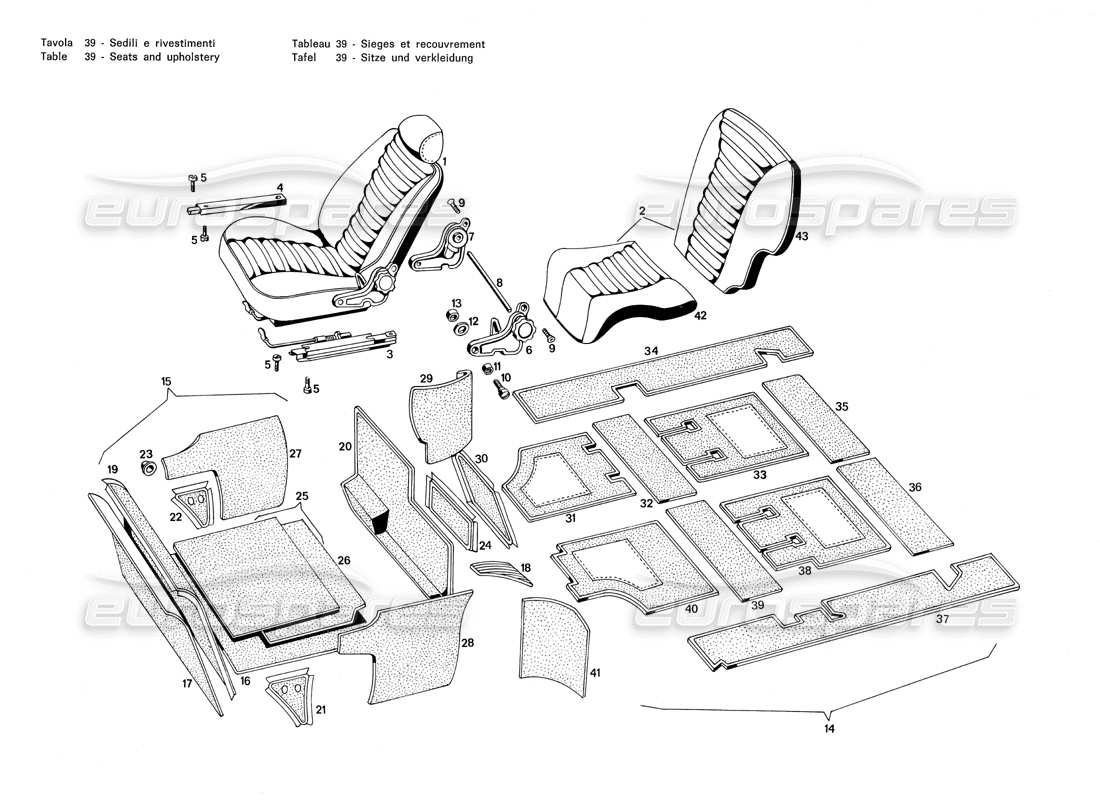 maserati merak 3.0 diagrama de piezas de asientos y tapizados