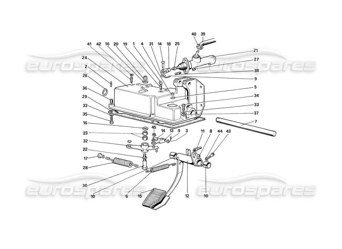 ferrari mondial 3.2 qv (1987) tablero de pedales - control de embrague (para automóviles sin sistema antideslizante - variantes para versión rh d) diagrama de pieza