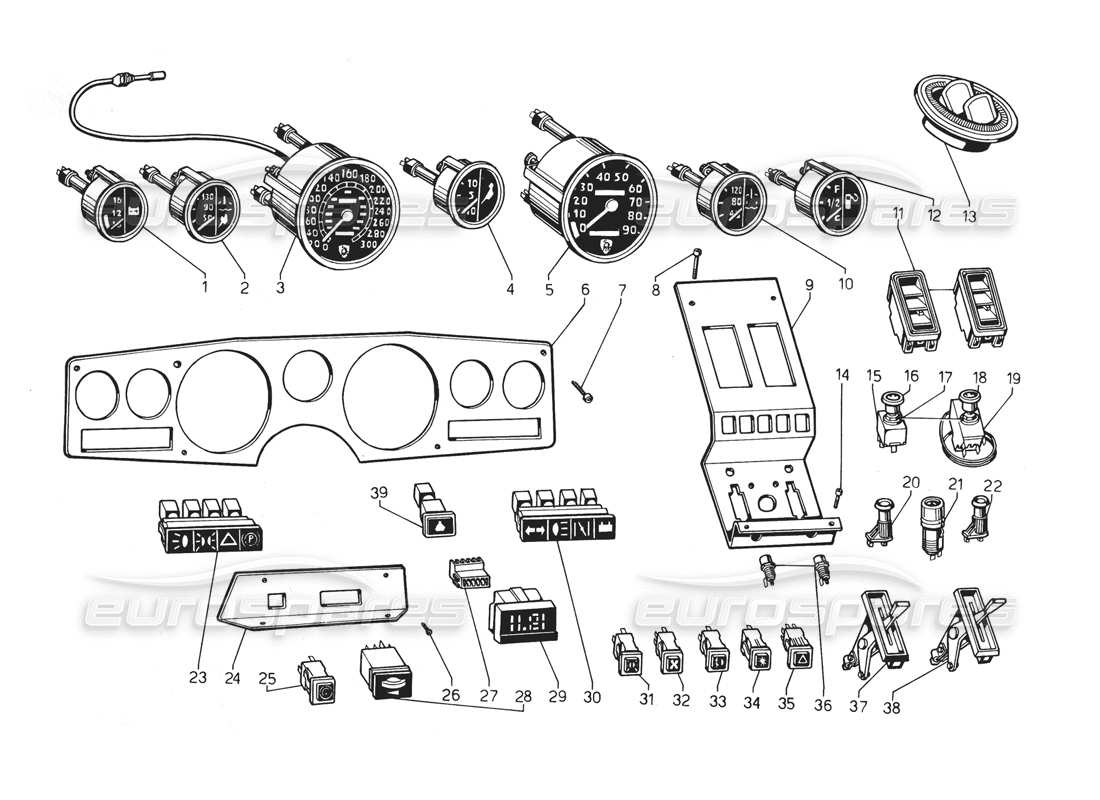 lamborghini countach 5000 qv (1985) instrumentos diagrama de piezas