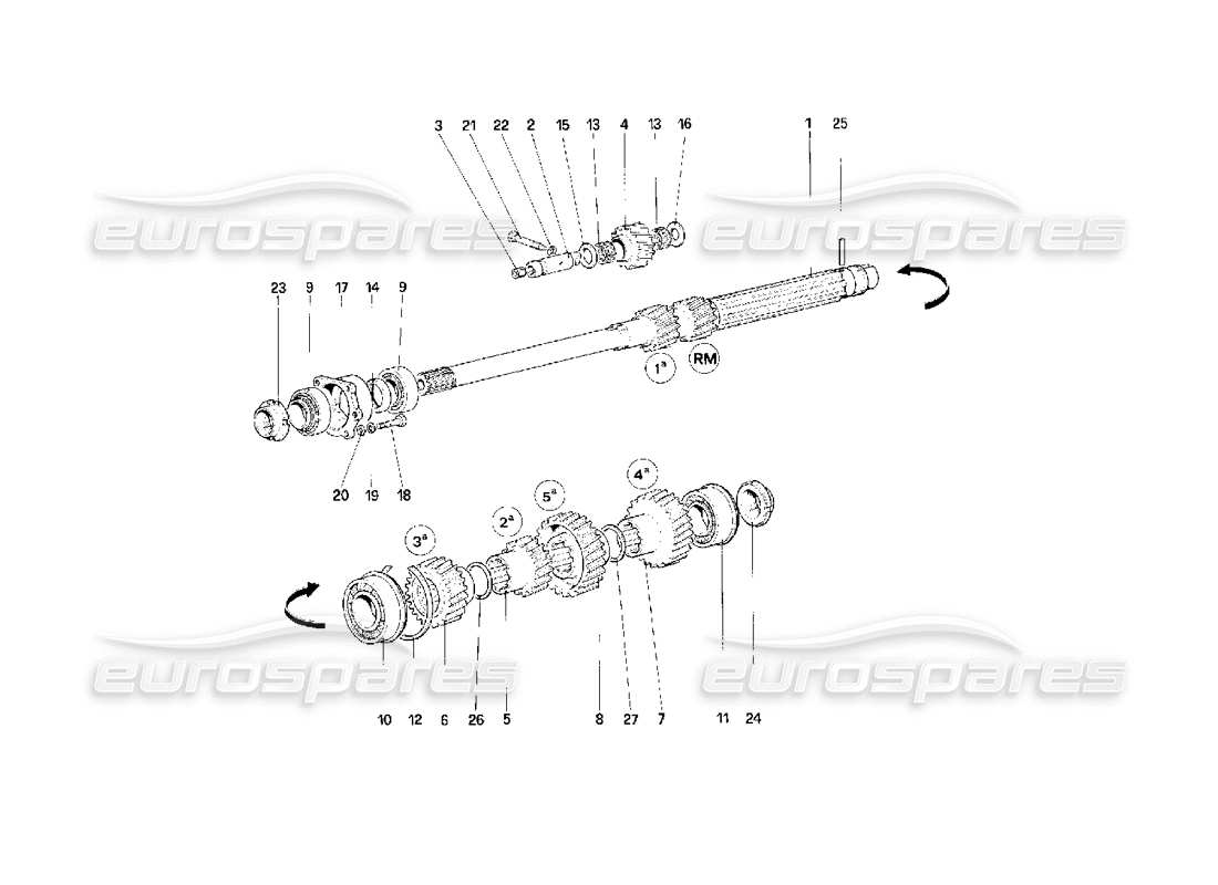 ferrari f40 diagrama de piezas de engranajes del eje principal
