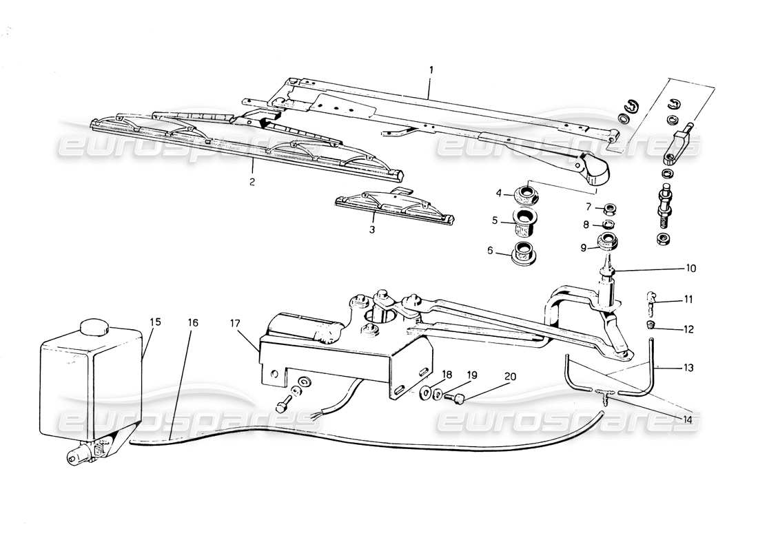 lamborghini countach 5000 qvi (1989) diagrama de piezas del limpiaparabrisas