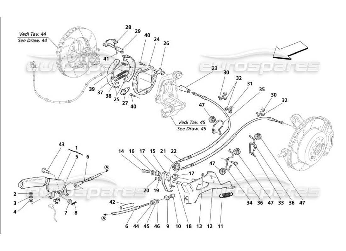 maserati 4200 gransport (2005) diagrama de piezas del control del freno de mano