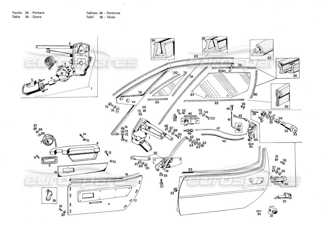 maserati merak 3.0 diagrama de piezas de puertas