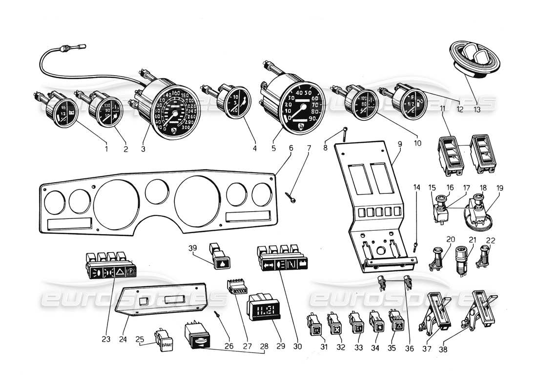 lamborghini countach 5000 qvi (1989) instrumentos diagrama de piezas