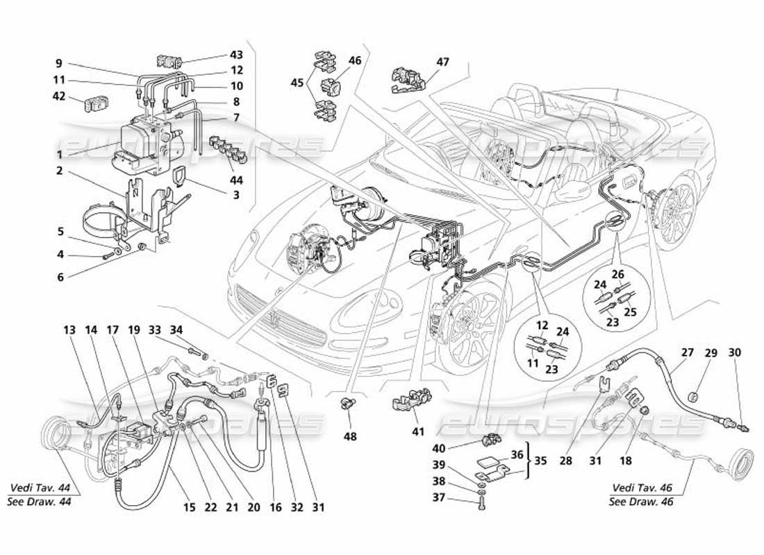 maserati 4200 spyder (2005) sistema de frenos -válido para gd- diagrama de piezas