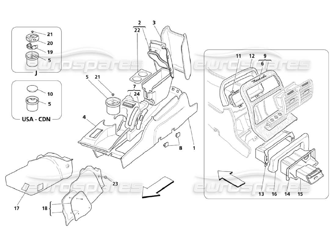 maserati qtp. (2006) 4.2 diagrama de piezas del compartimento del túnel y de los accesorios
