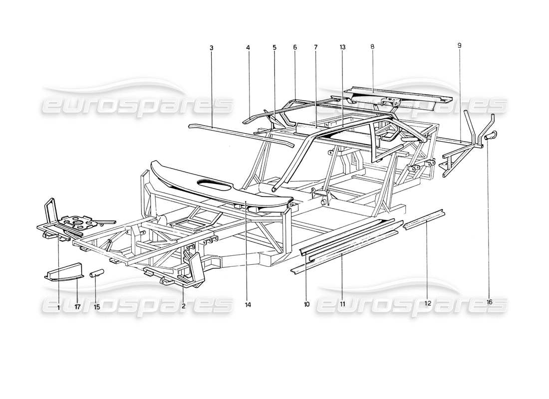 ferrari 208 gt4 dino (1975) carrocería - elementos internos diagrama de piezas