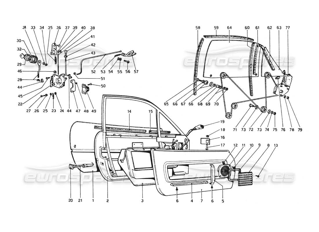 ferrari 512 bb diagrama de piezas de puertas