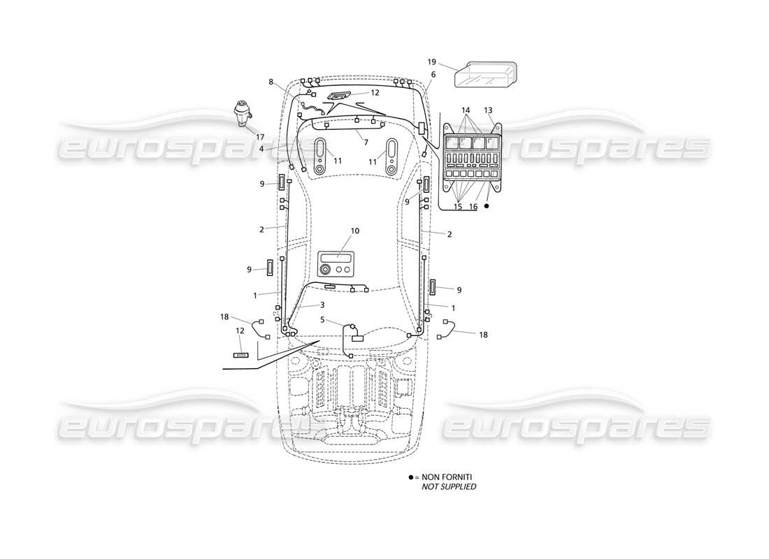 maserati qtp v8 evoluzione sistema eléctrico: maletero - puertas - pase. diagrama de piezas del compartimento