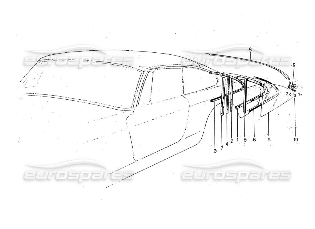 ferrari 330 gt 2+2 (coachwork) vidrio del cuarto trasero - diagrama de piezas de embellecedores