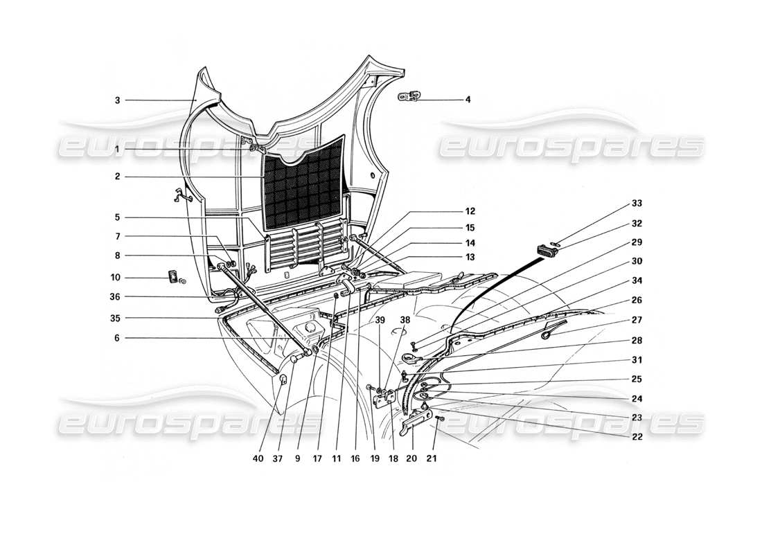 ferrari 512 bbi diagrama de piezas de la tapa del compartimento frontal