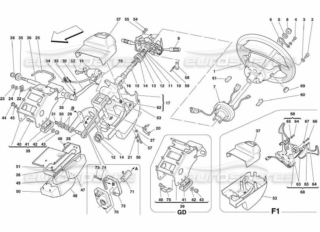 ferrari 575 superamerica diagrama de piezas de la columna de dirección