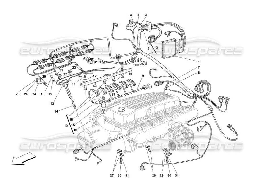ferrari 575 superamerica inyección - diagrama de piezas del dispositivo de encendido