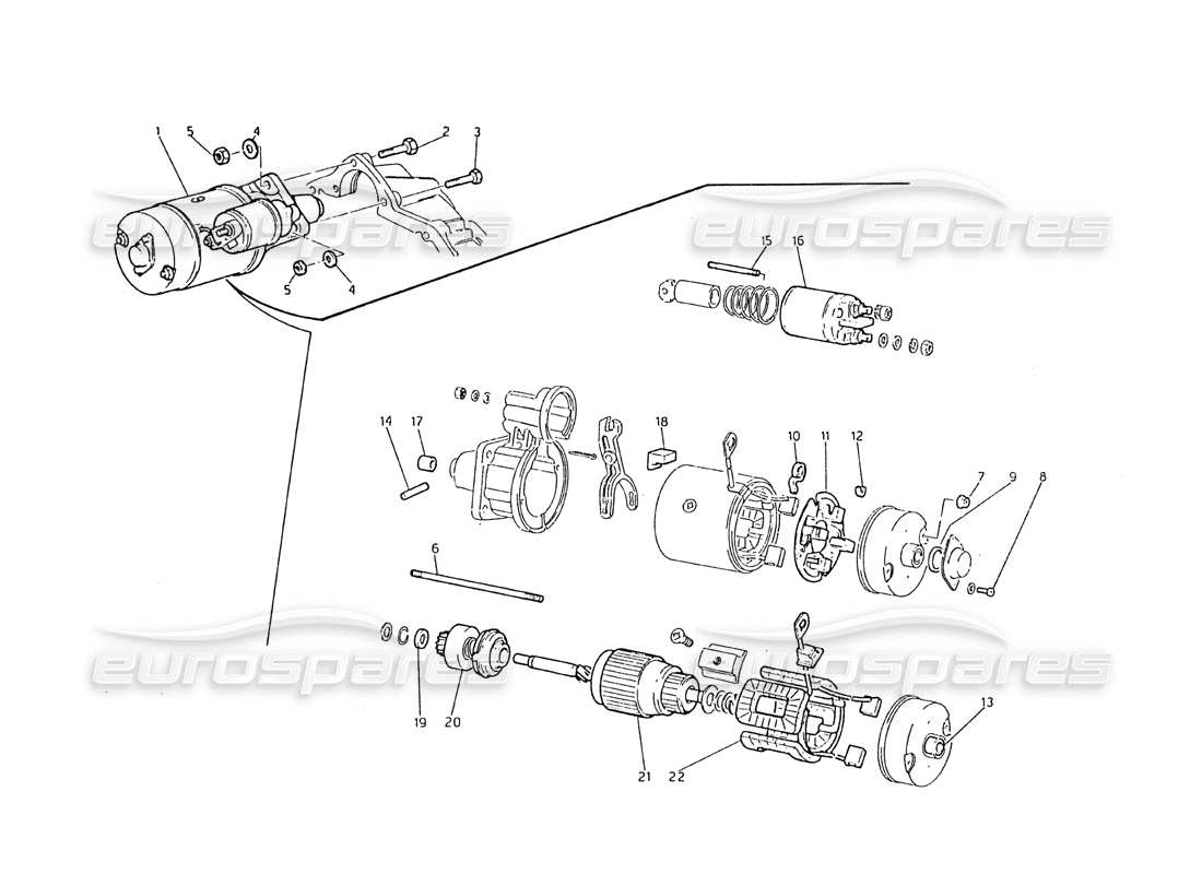 maserati biturbo 2.5 (1984) diagrama de piezas del motor de arranque marelli