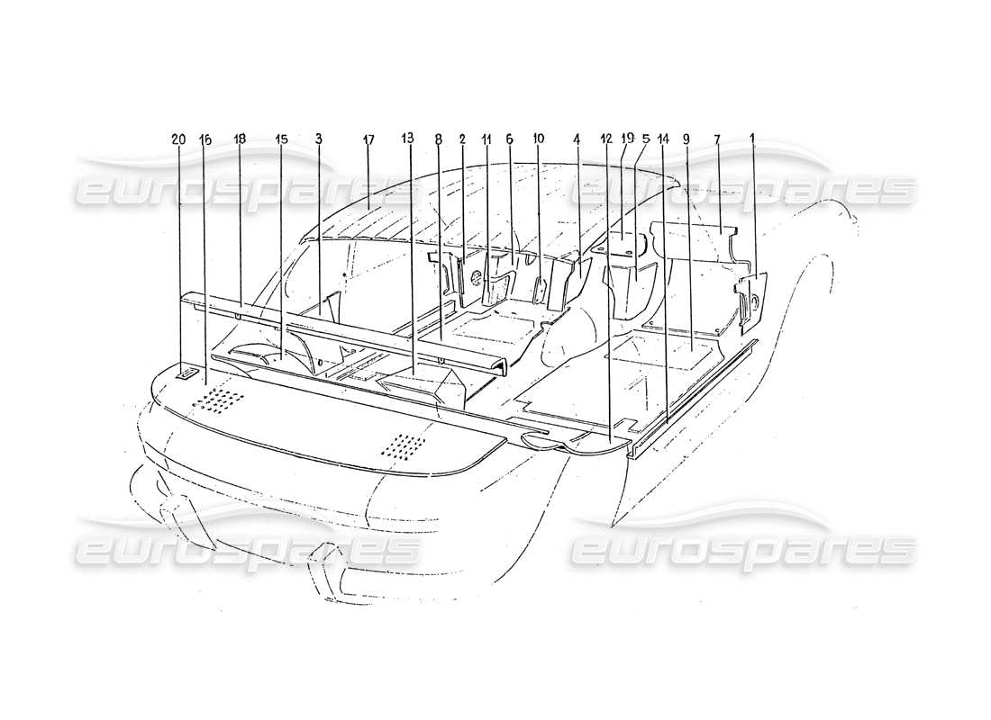 ferrari 330 gtc / 365 gtc (coachwork) diagrama de piezas de alfombras y molduras