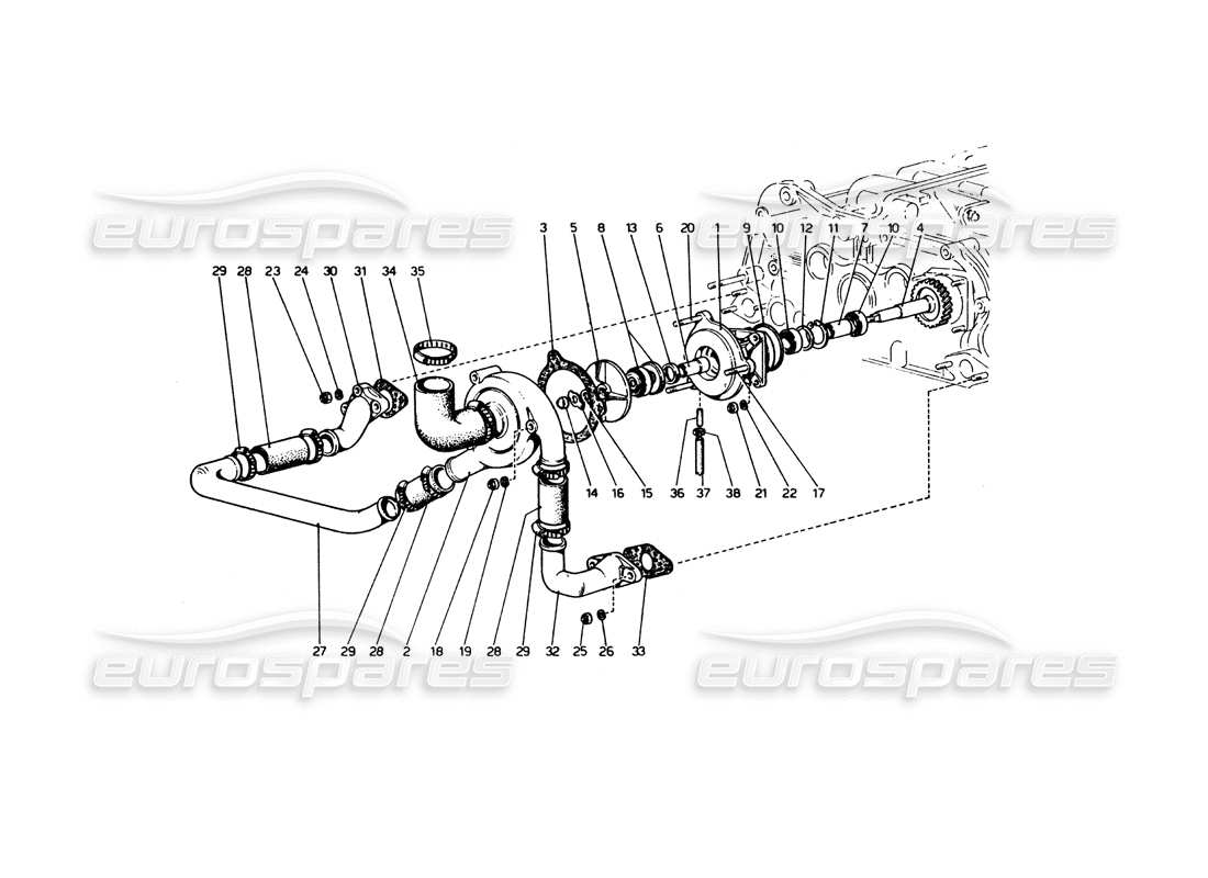 ferrari 365 gt4 berlinetta boxer bomba de agua y tuberías diagrama de piezas