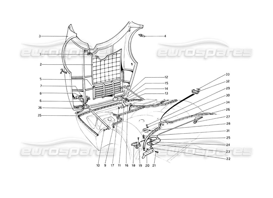ferrari 512 bb front compartment lid diagrama de piezas