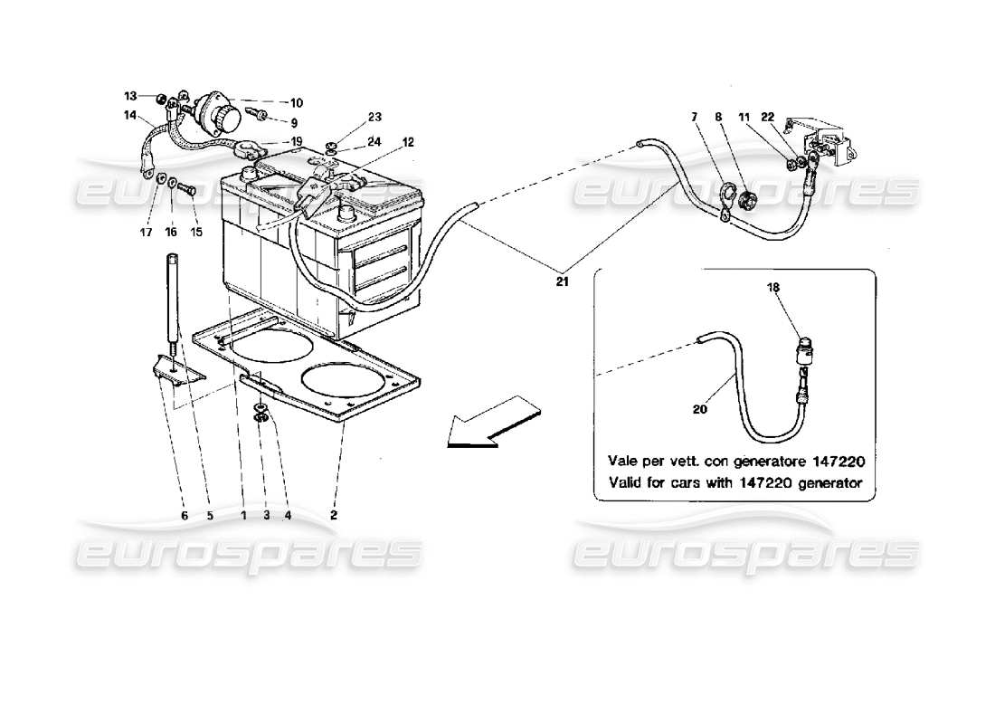 ferrari 512 tr diagrama de piezas de la batería