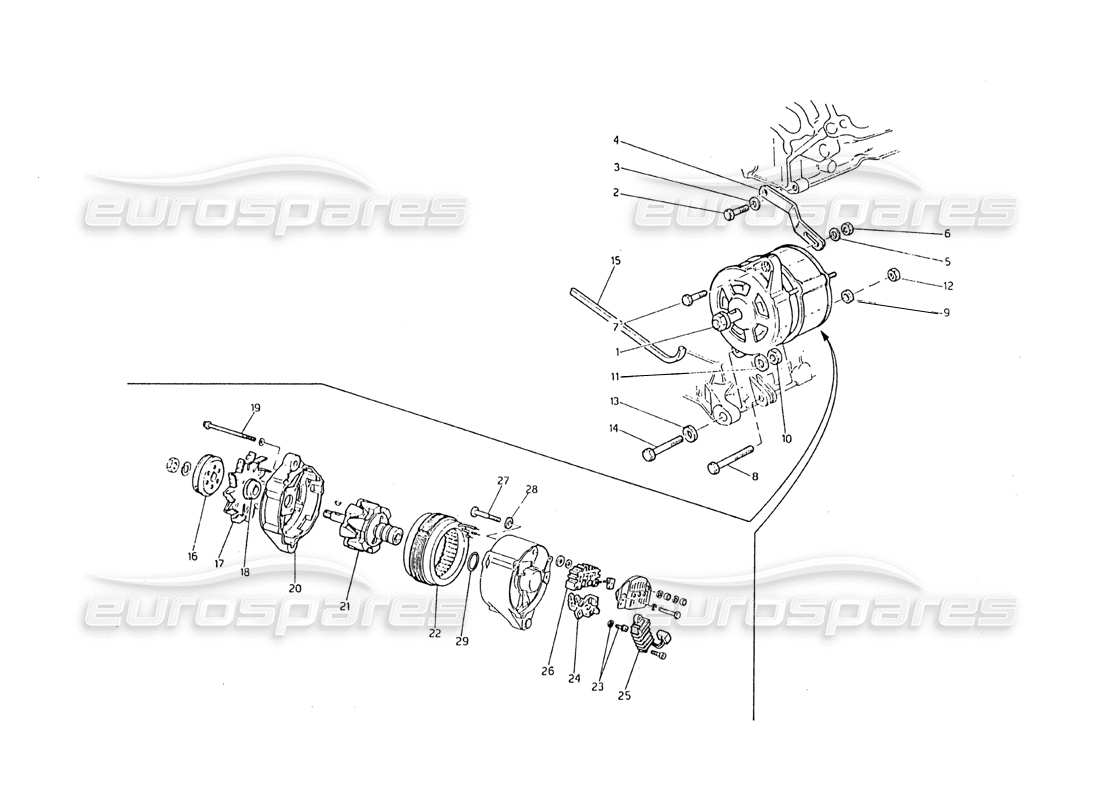 maserati biturbo 2.5 (1984) alternador y soporte diagrama de piezas