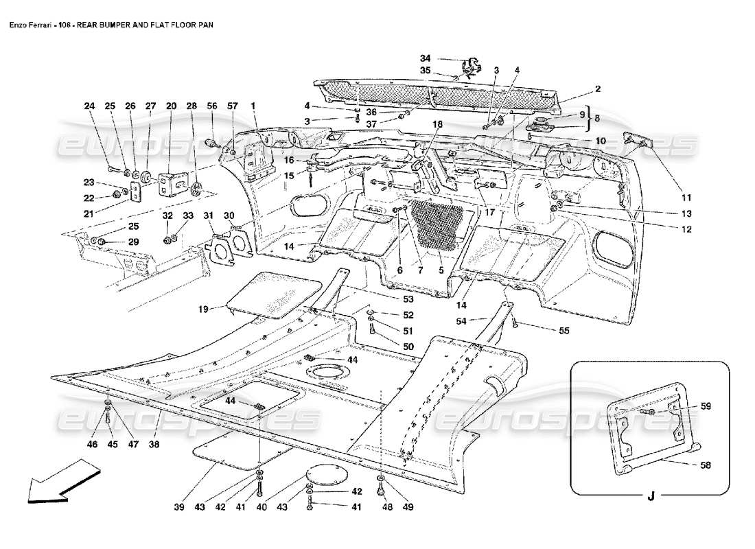 ferrari enzo parachoques trasero y panel de suelo plano diagrama de piezas