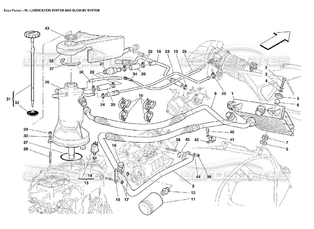 ferrari enzo sistema de lubricación y sistema de soplado diagrama de piezas