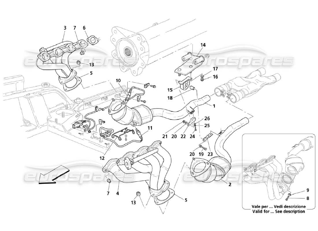 maserati qtp. (2006) 4.2 diagrama de piezas de precatalizador y catalizador