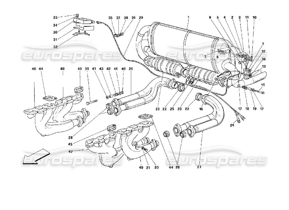 ferrari 512 tr sistema de escape -no para ee.uu., cdn, aus, ch- diagrama de piezas