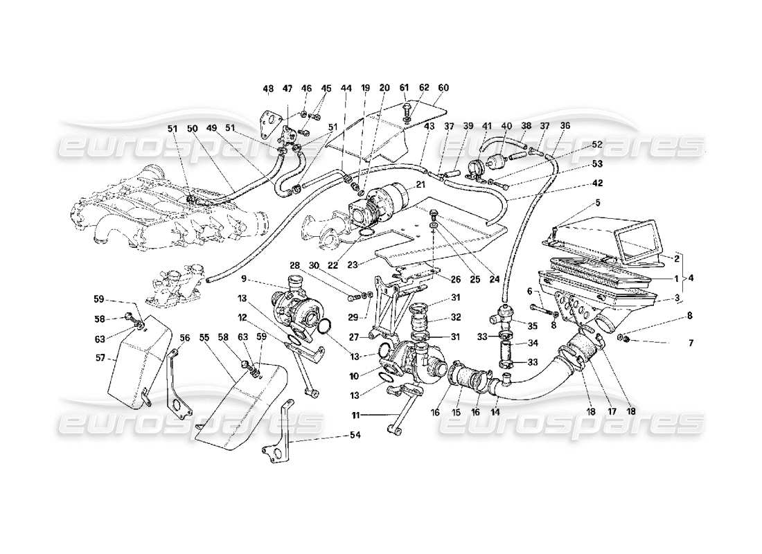 ferrari f40 sistema de sobreoferta -no para autos con catalizador- diagrama de piezas