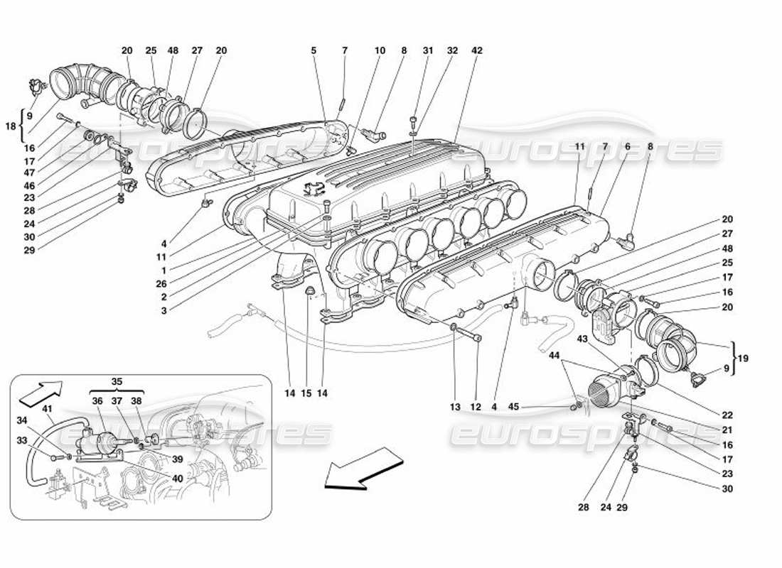 ferrari 575 superamerica diagrama de piezas de los colectores de admisión de aire