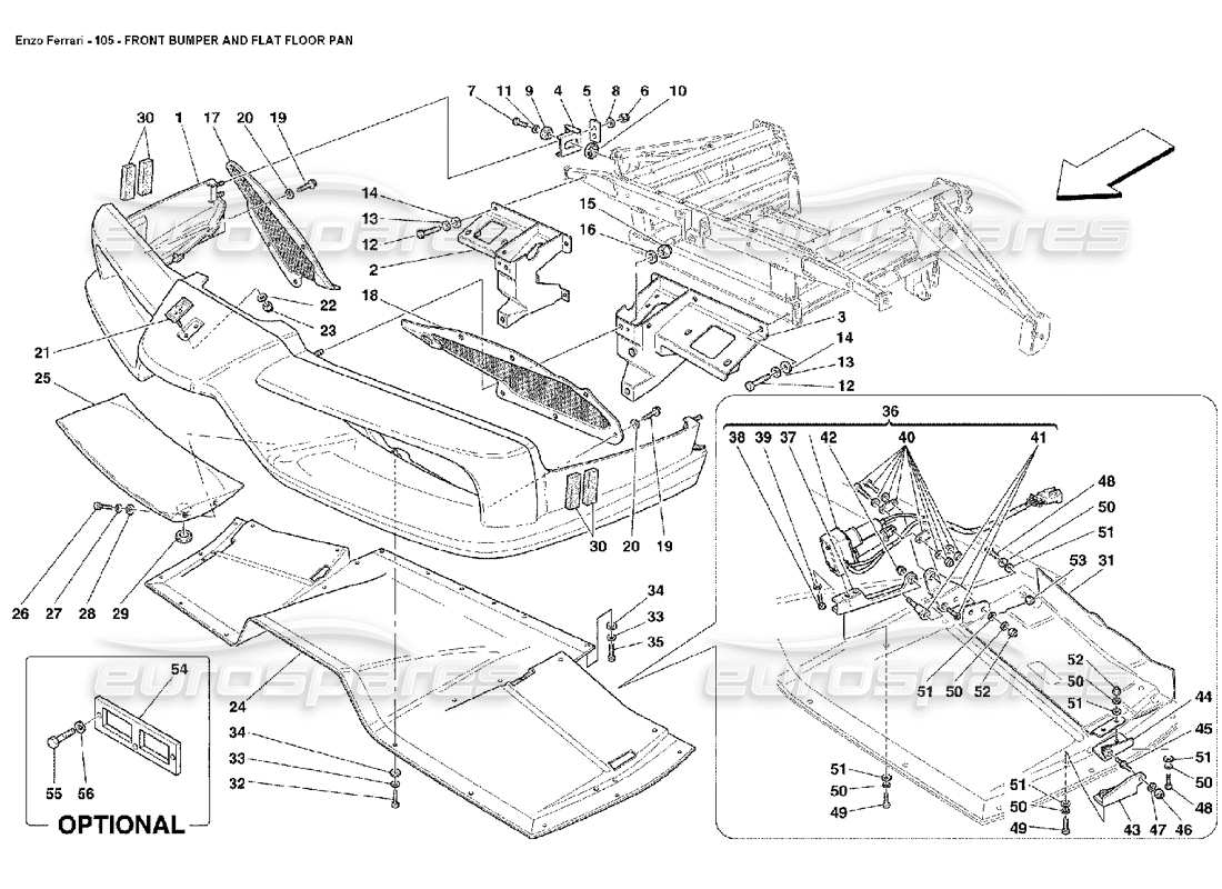 ferrari enzo parachoques delantero y suelo plano diagrama de piezas