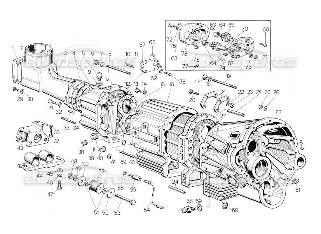 lamborghini countach 5000 qv (1985) diagrama de piezas de fundición de la caja de cambios