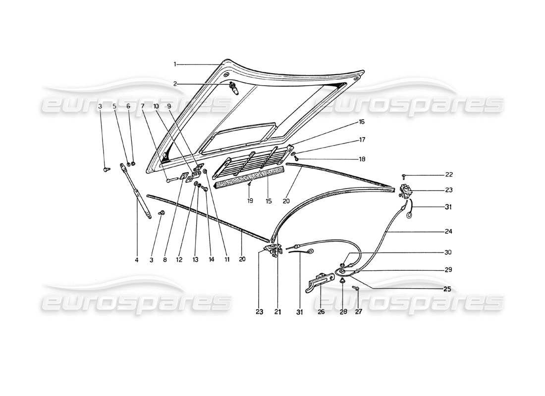 ferrari 208 gt4 dino (1975) front compartment lid diagrama de piezas